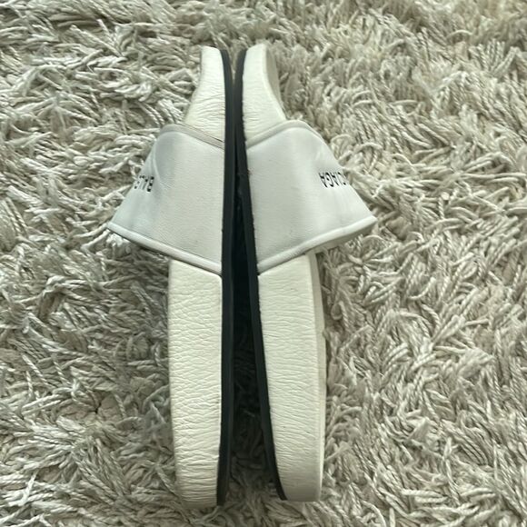 BALENCIAGA | White Leather Logo Slides - Picture 12 of 14